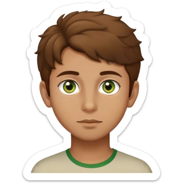 Pakistani boy  with hazel green eyes, brown hair slightly curly, and olive to light skin sticker