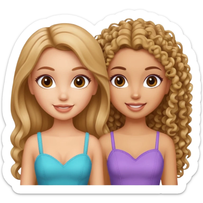 2 pretty bratz fair girls. One has straight hair and is tan. One is fair with curly hair sticker