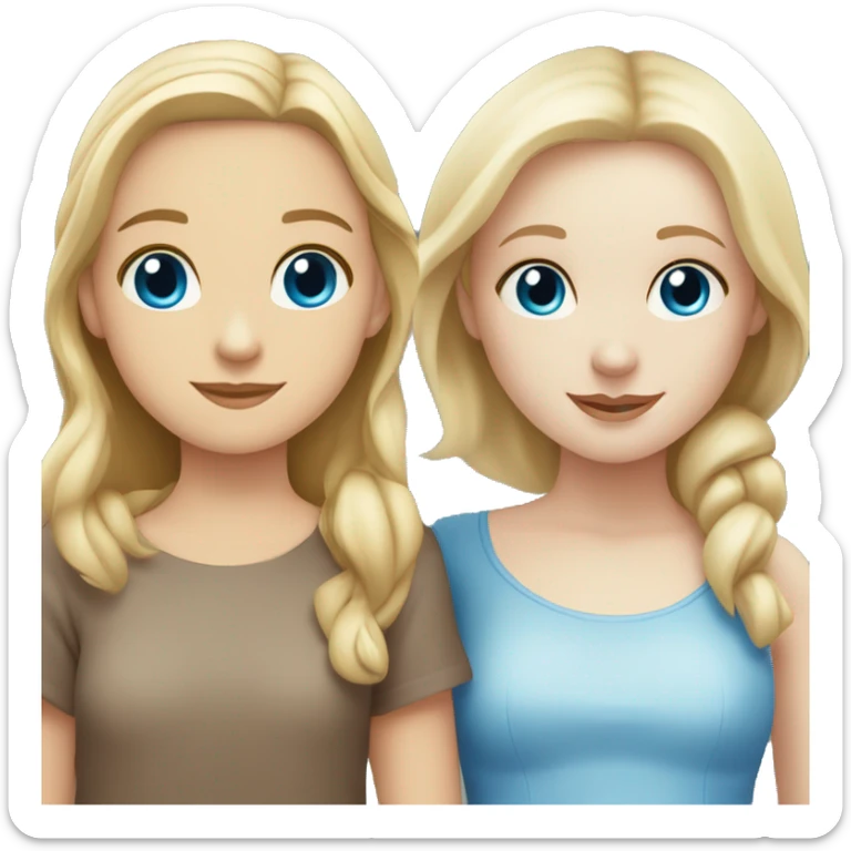 Blonde girl with blue eyes and pale skin hugging girl with brown hair and eyes and darker skin sticker