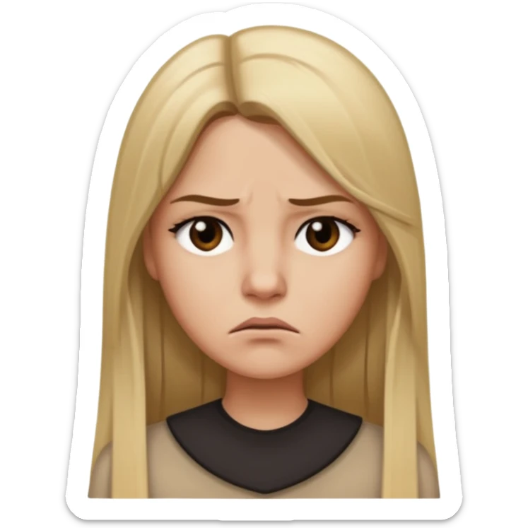 Mujer color de piel moreno claro, con cabello rubio largo, lacio y suelto, ojos negros, molesta  sticker