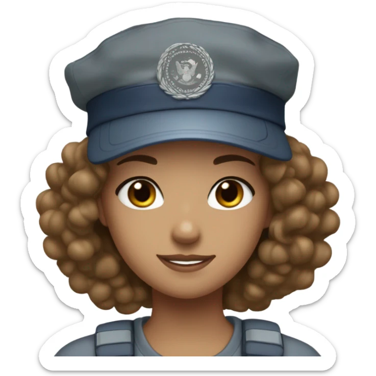 Tumblr girl with curly brown hair tan skin blue eyes military stamp cap and grey shirt sticker