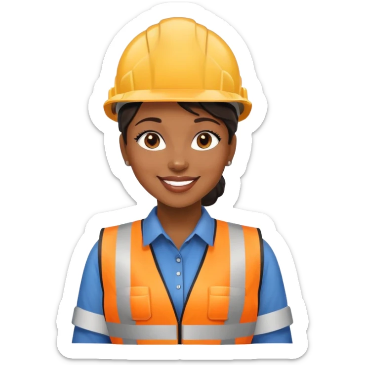 Black woman factory worker wearing safety vest and hard hat smiling sticker