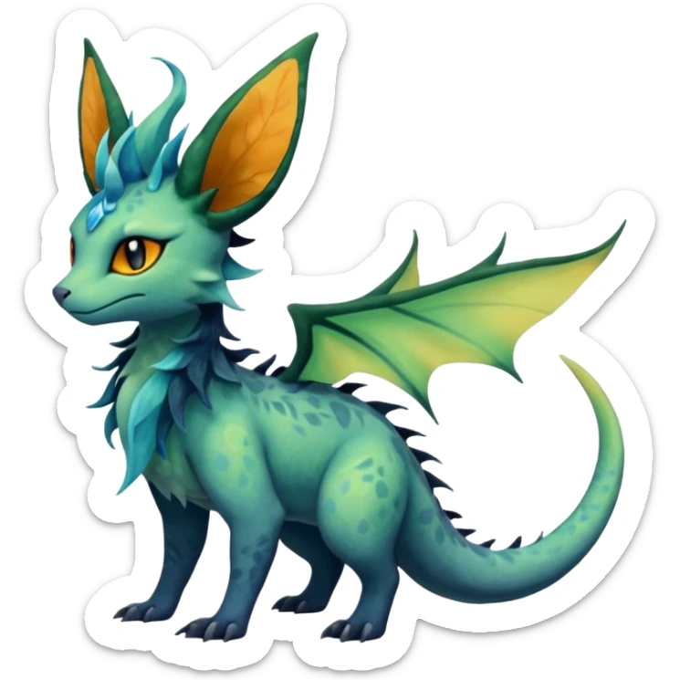 Gloomy dusky dark greyish dull-colored ethereal elemental swampy Salandit-Leafeon-Vaporeon-Amaura-hybrid-fusion (full body) sticker