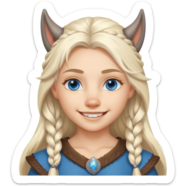 Viking platinum blonde girl with long hair, forelocks and blue eyes. Wolf pet sticker