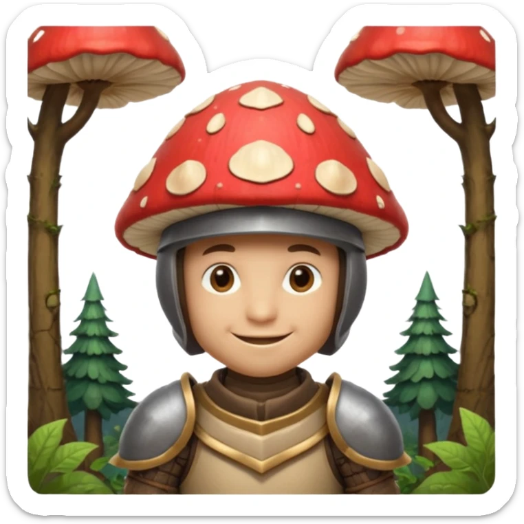 mushroom knight portrait, head and shoulders only, helmet made entirely of a large mushroom cap, textured mushroom surface, tiny fantasy armor collar, heroic smile, magical forest vibe, 3D cartoon, mobile game icon style, clean background, no text, no watermark
 
 sticker