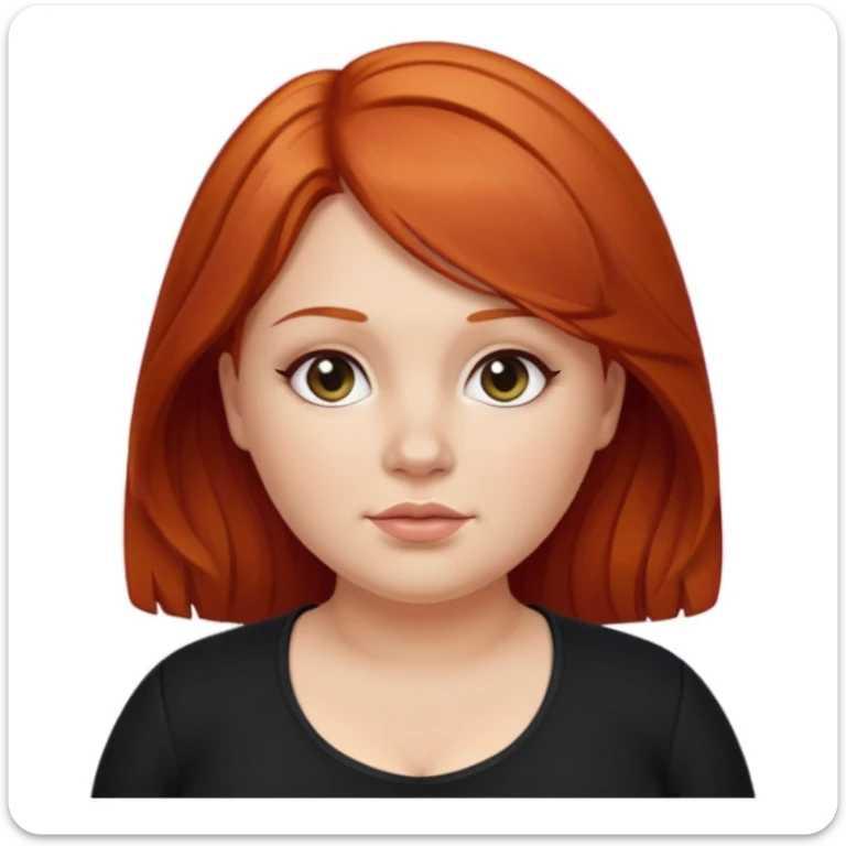 Mujer pelirroja medianamente gordita con el cabello un poco ondulado y lacio, con ropa negra sticker