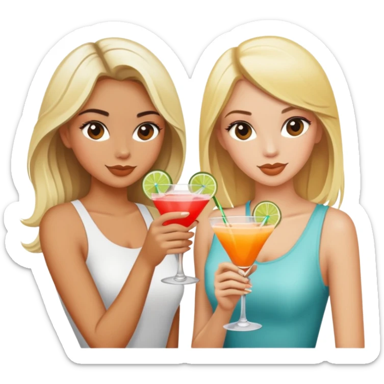 three blonde girls and one brunette girl drinking cocktails  sticker