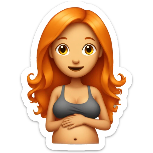 Tan girl with long orange hair holding pregnant stomach sticker