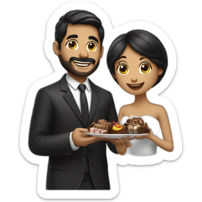 novios comiendo chocolates. el chico tiene barba and the girl black hair y cabello liso sticker