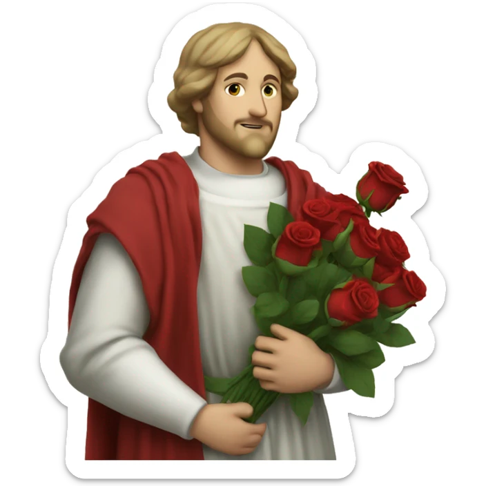Petrarch holds a bouquet of red roses in his hand sticker