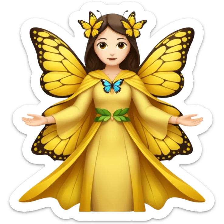 nature spirit woman dressed as butterfly herald yellow, wing sleeves spread sticker