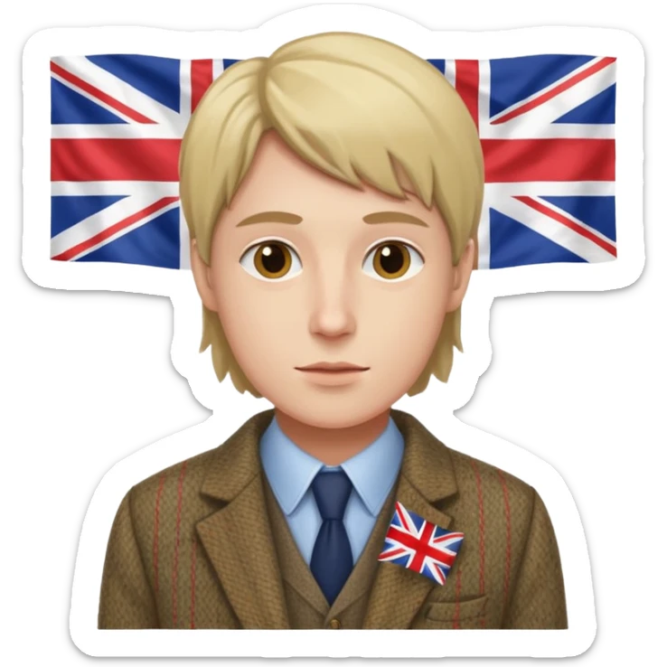 an English writer/playwriter with an UK flag in tha background sticker
