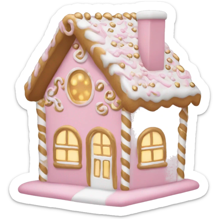light pink and gold and white gingerbread house sticker