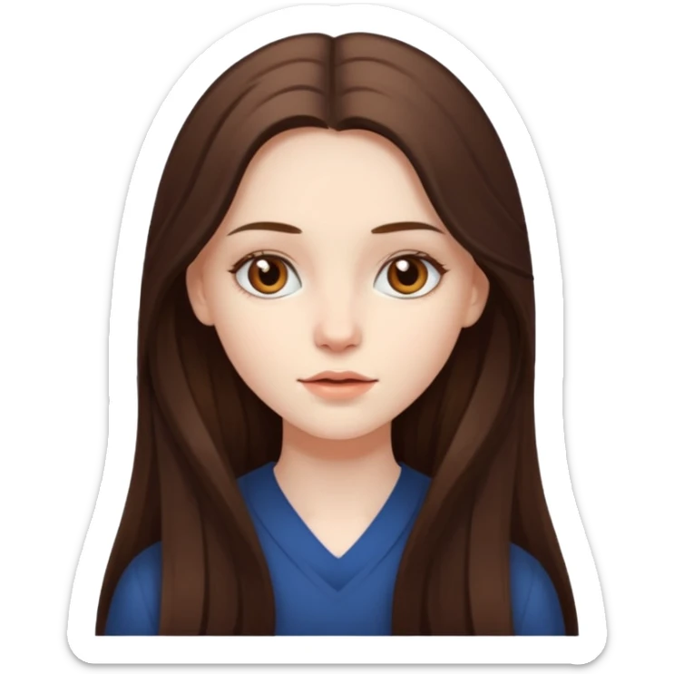 pale skin girl with long brunette hair and brown eyes sticker