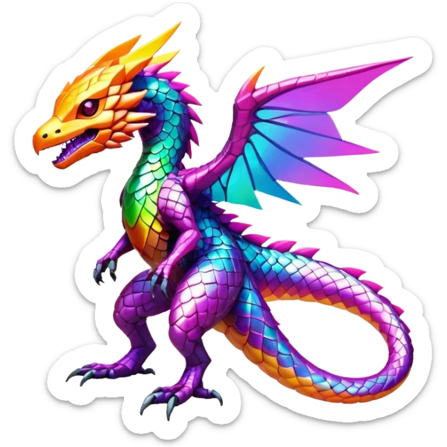 Tropical futuristic lush warm-colored modern colorful neon-colored Fakémon-Digimon-creature sticker