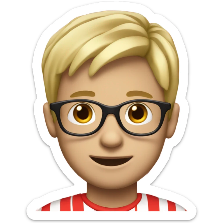 A dirty blonde hair boy with glasses, and red and white striped shirt, and red and white striped hat.  sticker