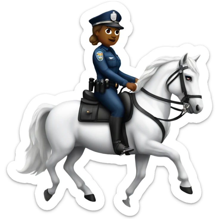 Woman police officer riding a white horse  sticker