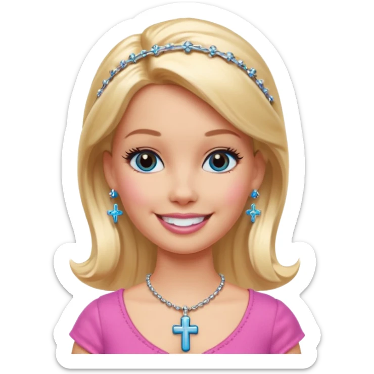 Barbie emoji with earrings and nose piercings and a cross necklace  sticker