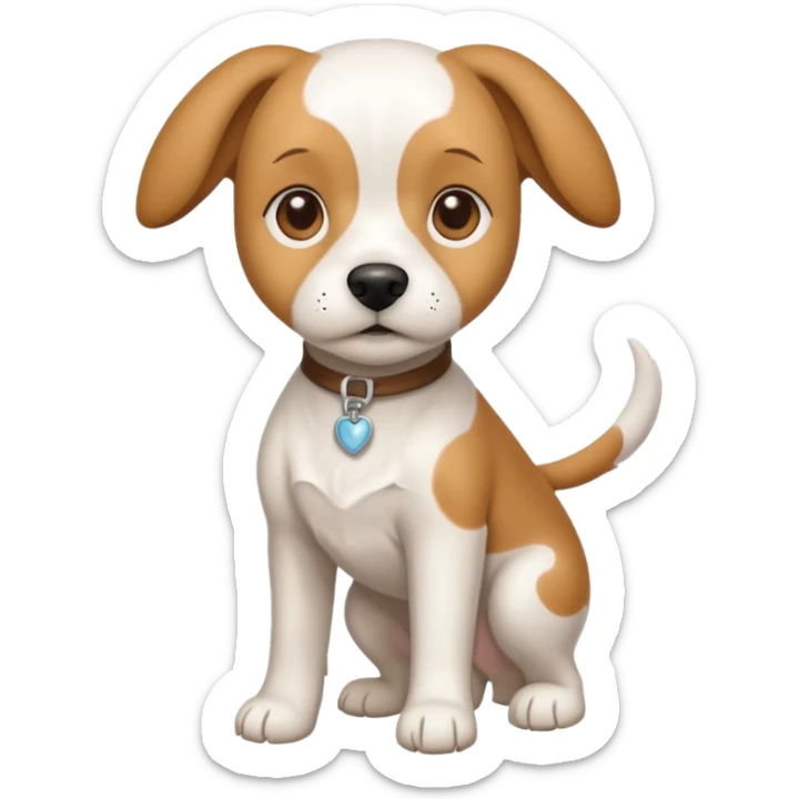 a full body white beagle x maltese x chi dog the size of a kelpie with light brown ears and a light brown patch on one eye sticker