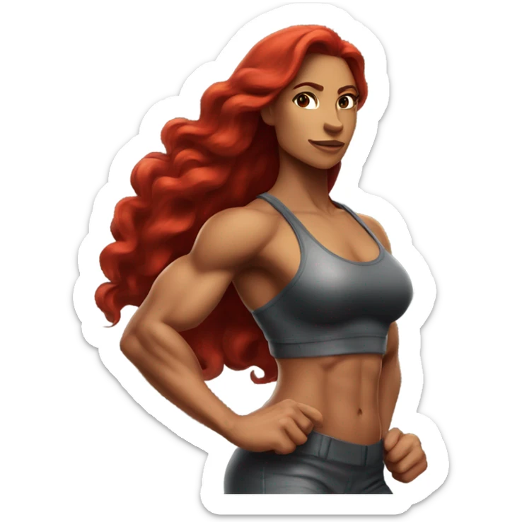 Very fit Latina with long red hair and and of steel flexing her muscles sticker