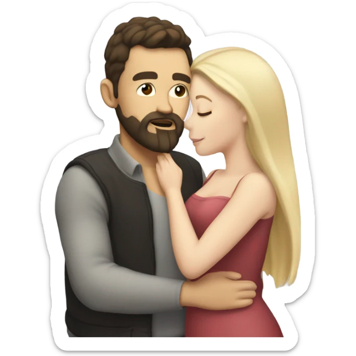 White skin Man with dark hair and beard kissing white woman blonde long hair  sticker