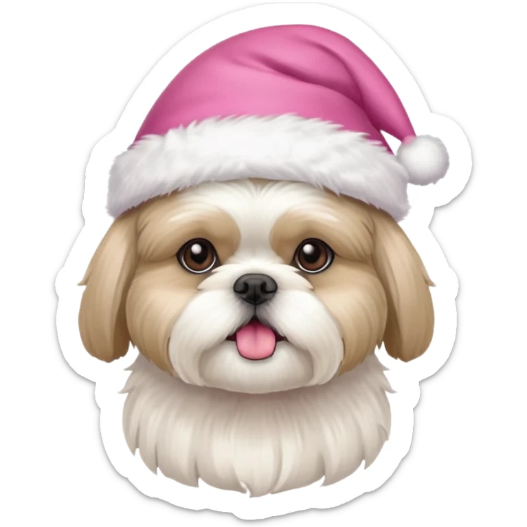 one little white all over shih tzu dog with pink santa hat  sticker