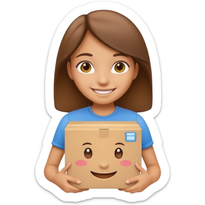 smiling girl emoji holding an open box, the girl is happy sticker