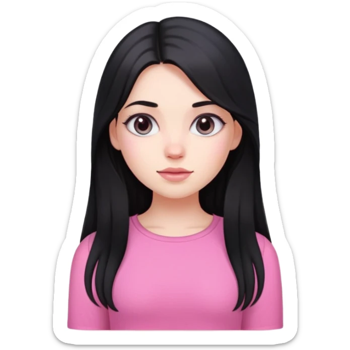 A white skin girl with black long hair and wearing a cute pink top sticker