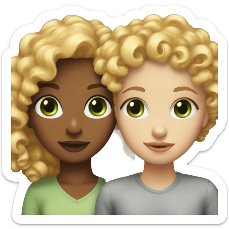 curly read head girl with green eyes kissing blonde short haired girl with blue eyes  sticker