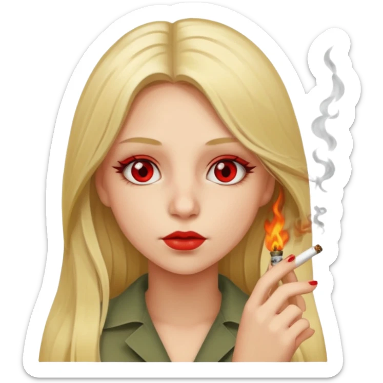 A girl with long blonde hair smoking marijuana with red eyes  sticker