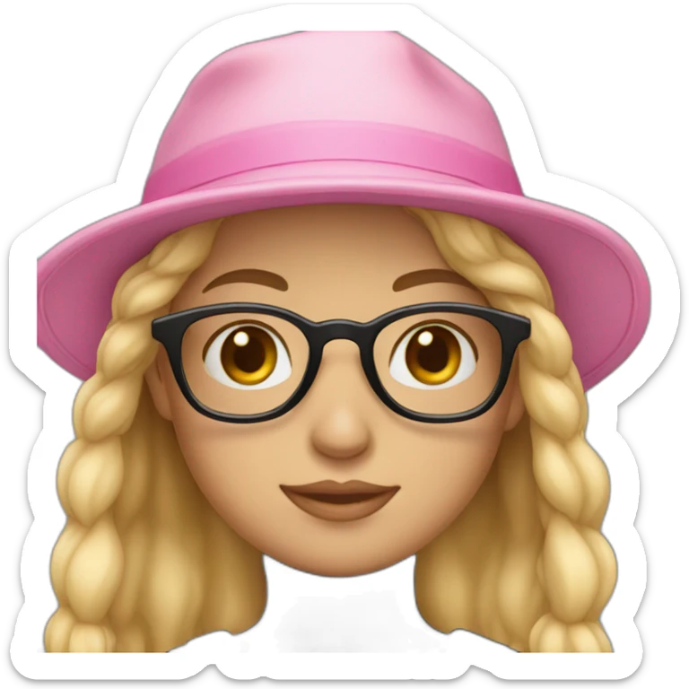 Blonde girl wearing black rim glasses and pink hat looking straight  sticker