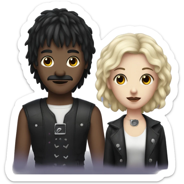 boy with mullet black hair and a mustache with a goth girl with bangs sticker