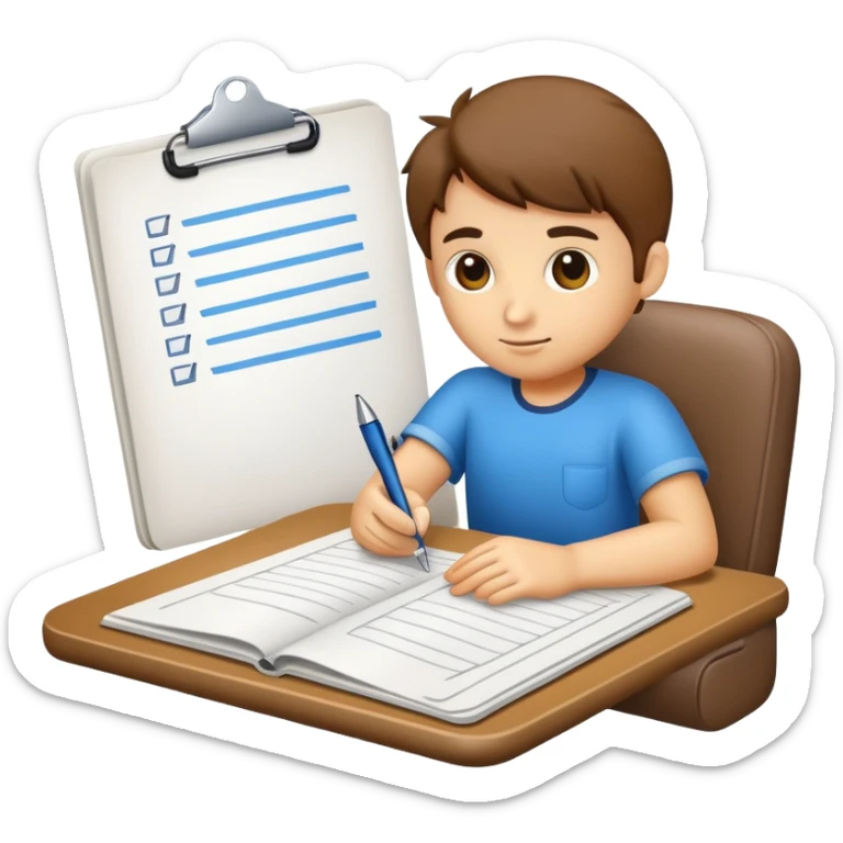 vcrie um emoji de uma pessoa focada nos objetivos,metas e trabalho a fazer no seu plano de ferias sticker