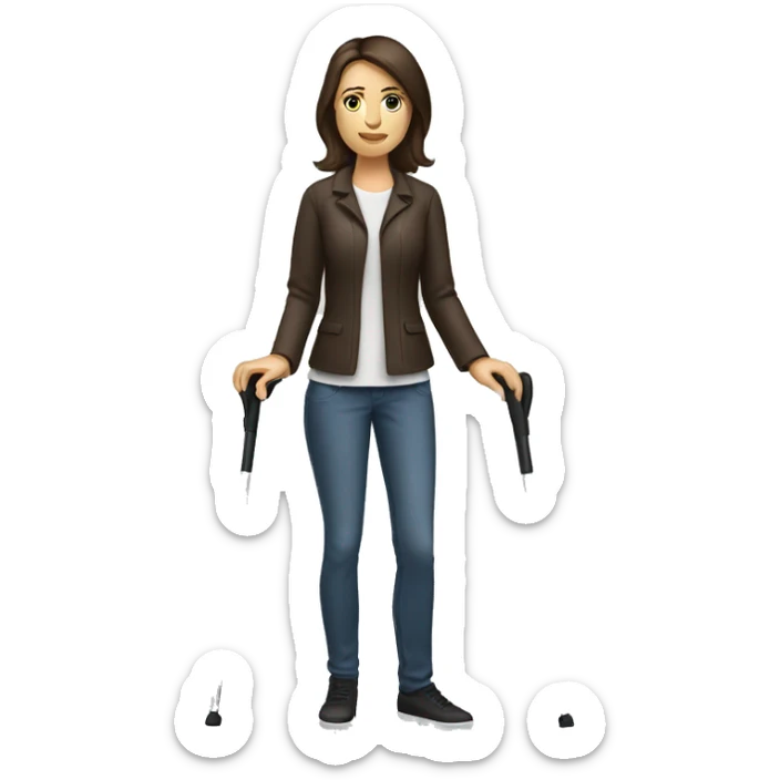 caucasian woman with Woman with crutches shoulder length dark brown hair sticker