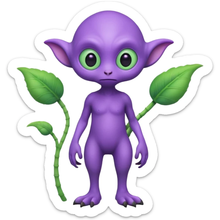 full body cute peacefull alien furry with 2 legs and eye stalks stands upright and looks intelligent ...wears clothing. not green..looks happy and cudly... doesnt have eyes on face, there is a stalk coming from top of head with a single large eye sticker