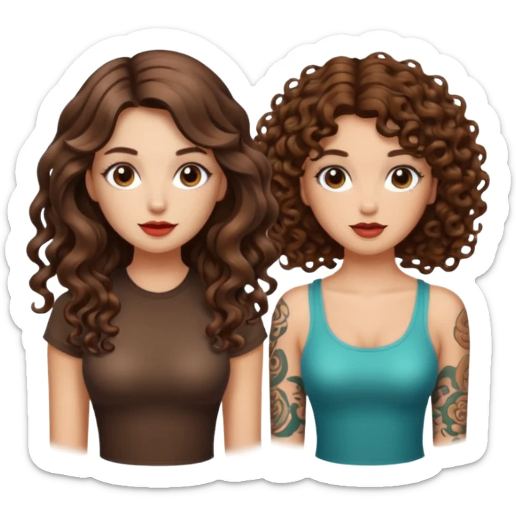 eureka mushroom — long wavy brown hair tattooed woman and short tight curly brown hair woman — idea glow sticker