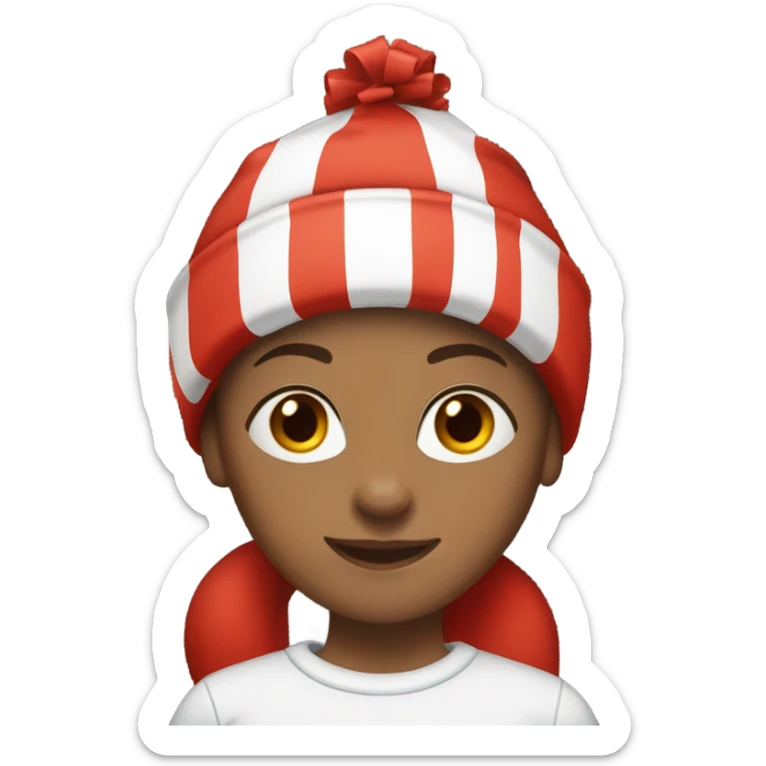 Emoji of a sporty girl in a top and leggings with a red Christmas hat. sticker