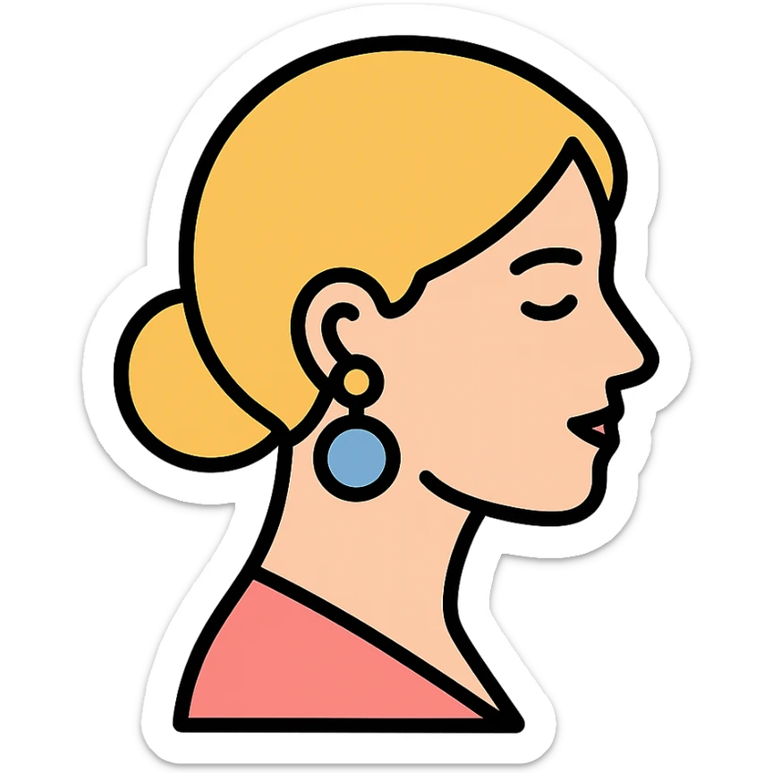 soft colors and detailed color outline of a woman in profile wearing earrings sticker