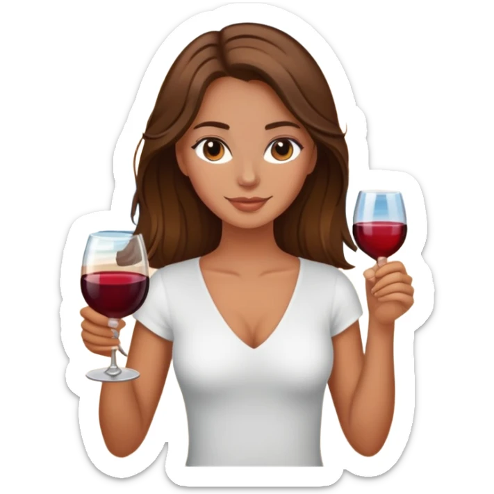 white girl with brown hair on beach with glass of wine sticker