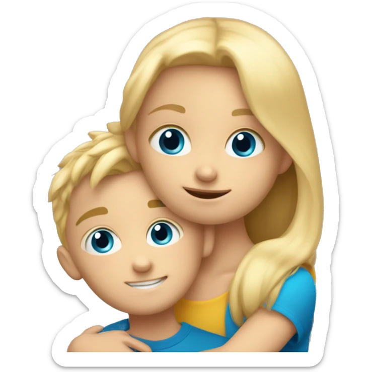 5 year old blond girl with blue eyes hugging a younger brother sticker