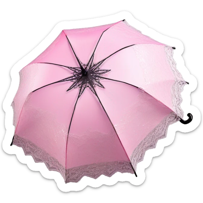 Lacy overlay pink Lolita umbrella with sparkle detailing and a black handle sticker