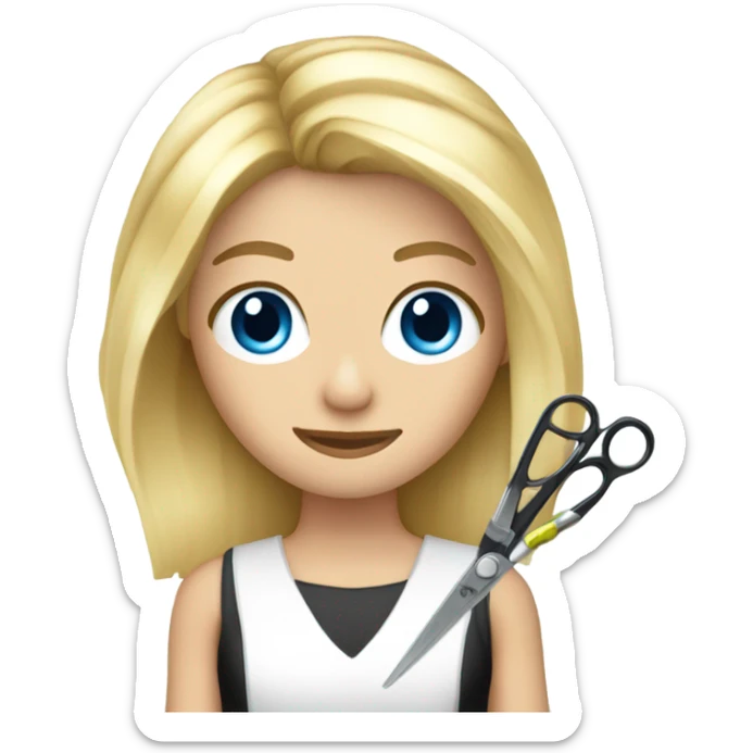Blonde hair blue eyed hairstylist holding scissors sticker