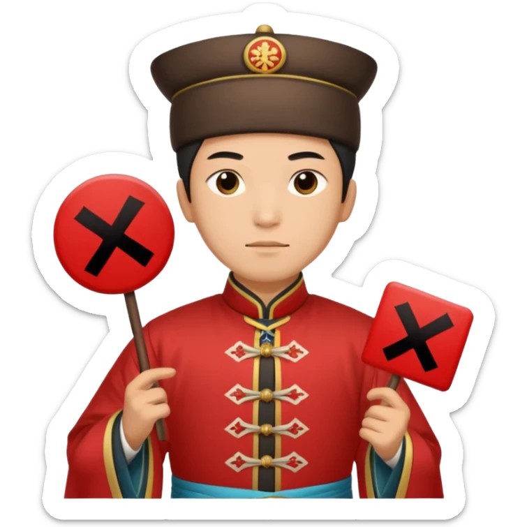 qing empire man who is of han ethnicity that is holding a sign that has a red x on it who is not han ethnicity sticker