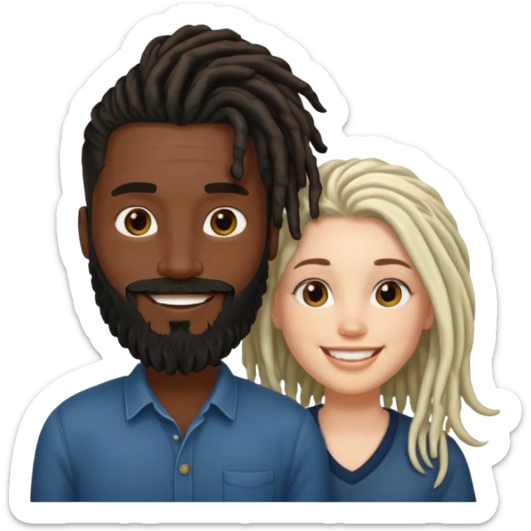 Couple emoji -WHITE with man with beardon and BLACK FEMALEwith mid length locs sticker
