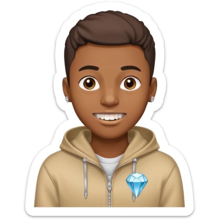 Black young guy who haves taper haircut ,zip hoodie and with a diamond grillz in her tooth sticker