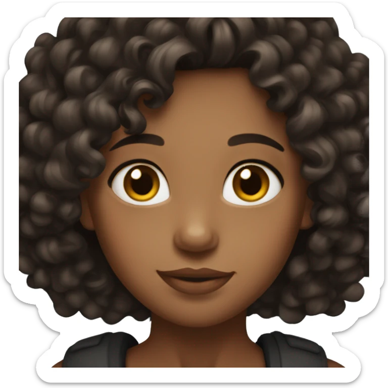 A girl with curly black brown hair and matte skin sticker