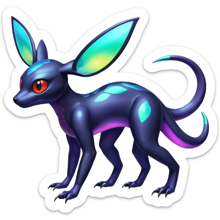 Shiny Iridescent Genesect-Umbreon-Salandit-Fakémon-hybrid-creature (full body)  sticker