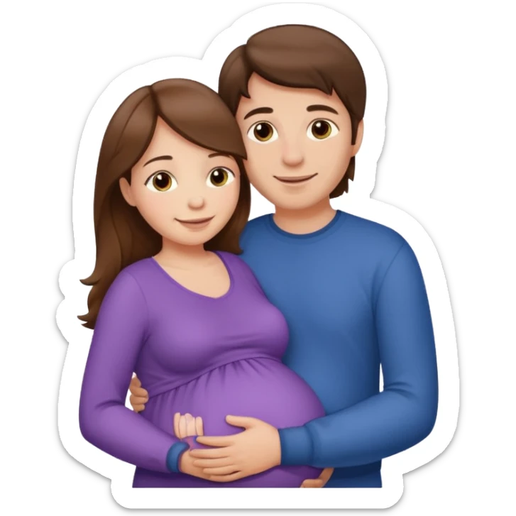 Pregnant woman with long brown hair and fair skin and man with short brown hair and fair skin hugging.

 sticker