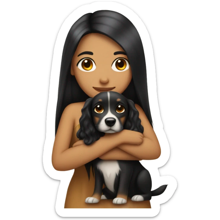 pretty woman with very long black hair and caramel skin hugging a dog sticker