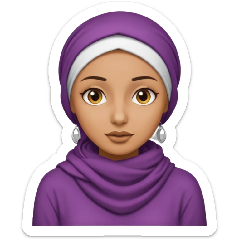 tanned skin woman with a headscarf, makeup, and a long sleeve shirt covering shoulders and arms, emoji style sticker